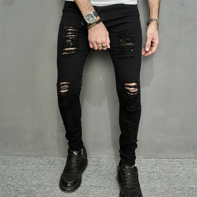 Streetwear Ripped Slim Men Pencil Jeans Pants Stylish