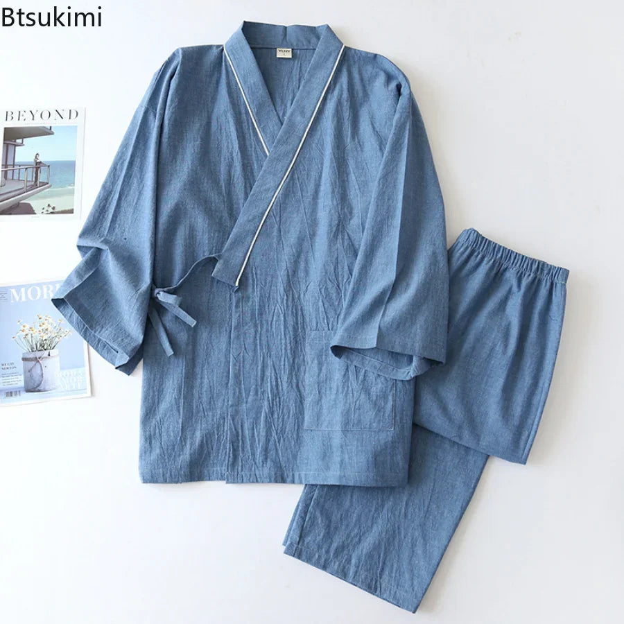 New 2024 Men's Solid Japanese Kimono Pajamas Casual