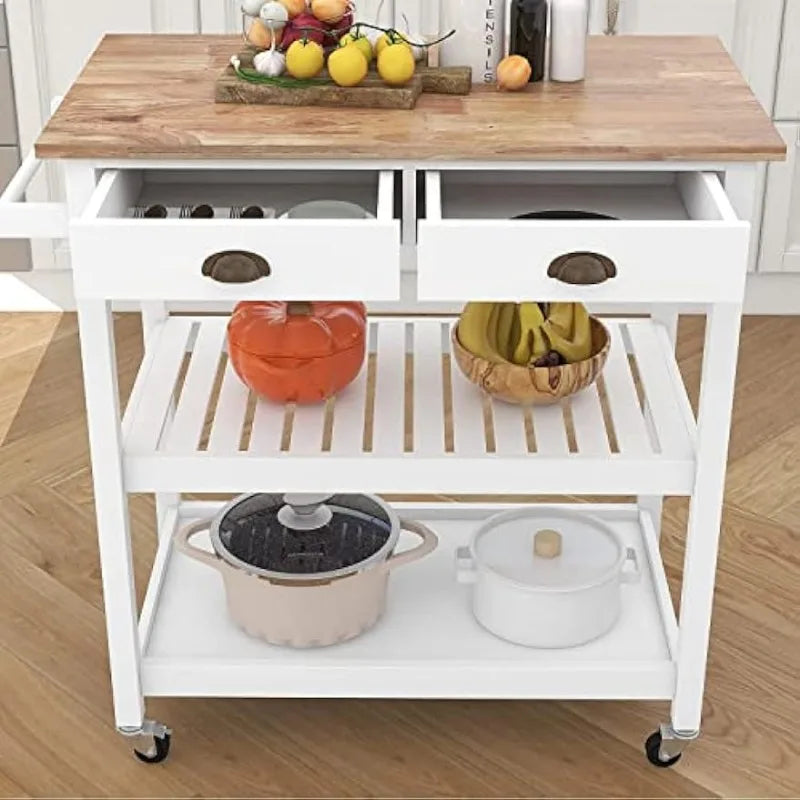 ChooChoo Rolling Kitchen Cart, Portable Kitchen Island Wood