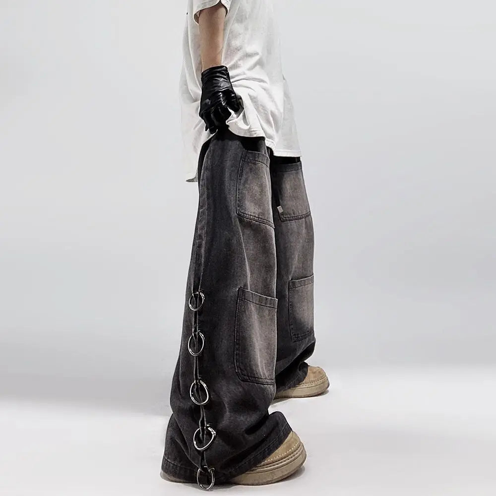 American Style Oversized Pocket Retro Baggy Jeans Men