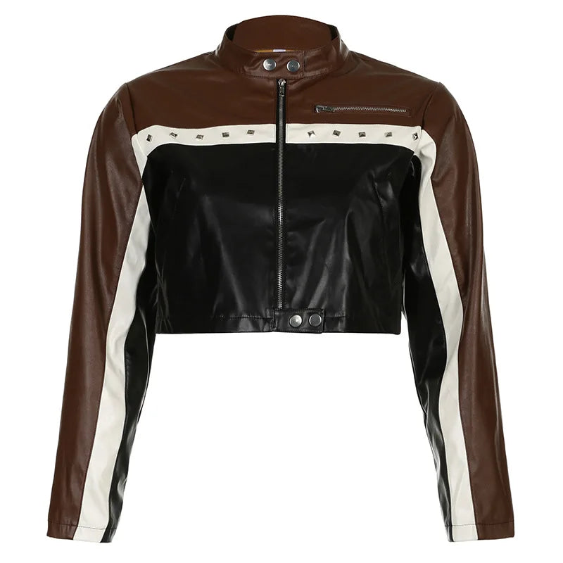 KOXINVES Punk Motorcycle Style Women's Coat 2024 Spring