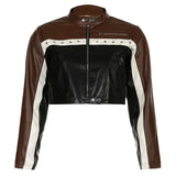KOXINVES Punk Motorcycle Style Women's Coat 2024 Spring