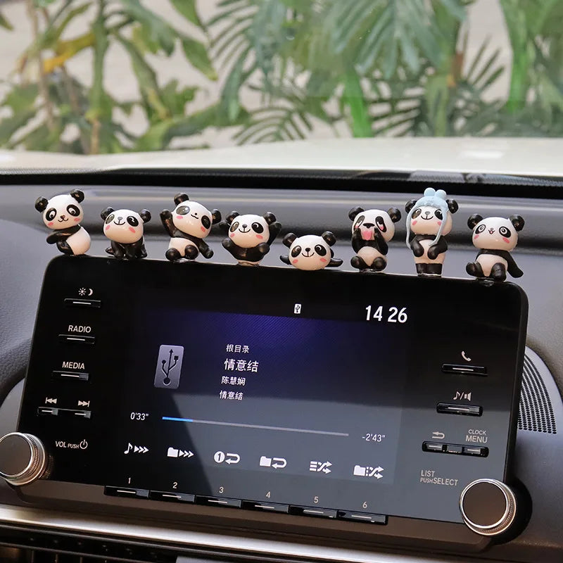 8Pcs/set Cute Panda Car Accessories Interior Funny Toys