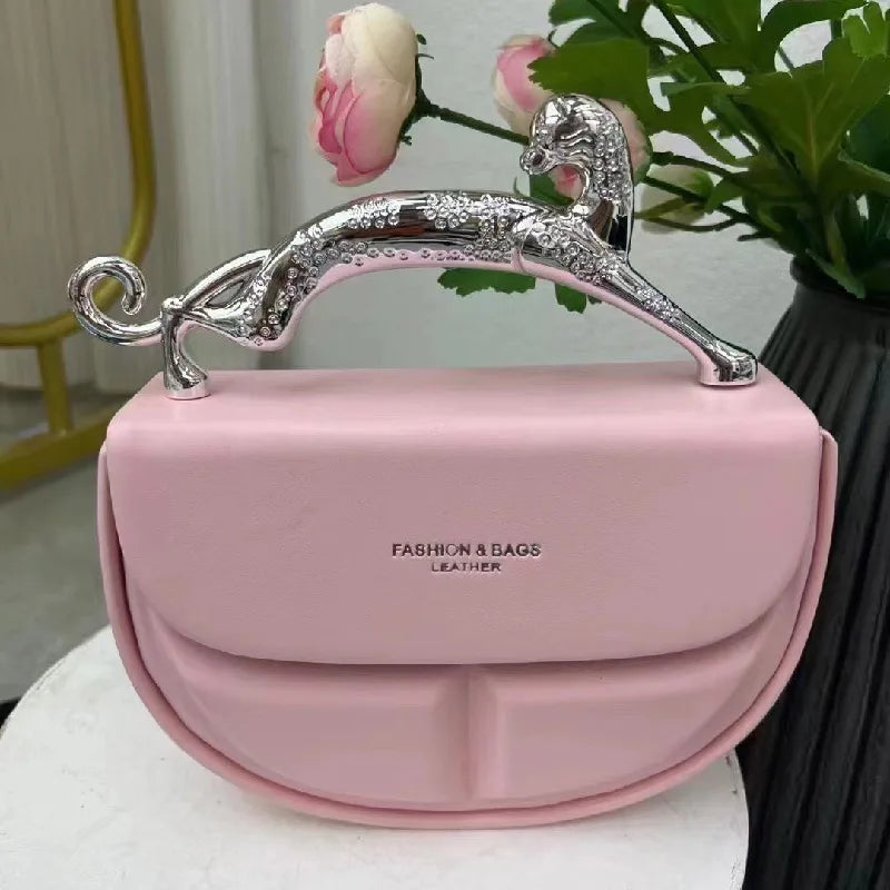 Solid Color Women's Luxury Handbags Cat Metal Handle