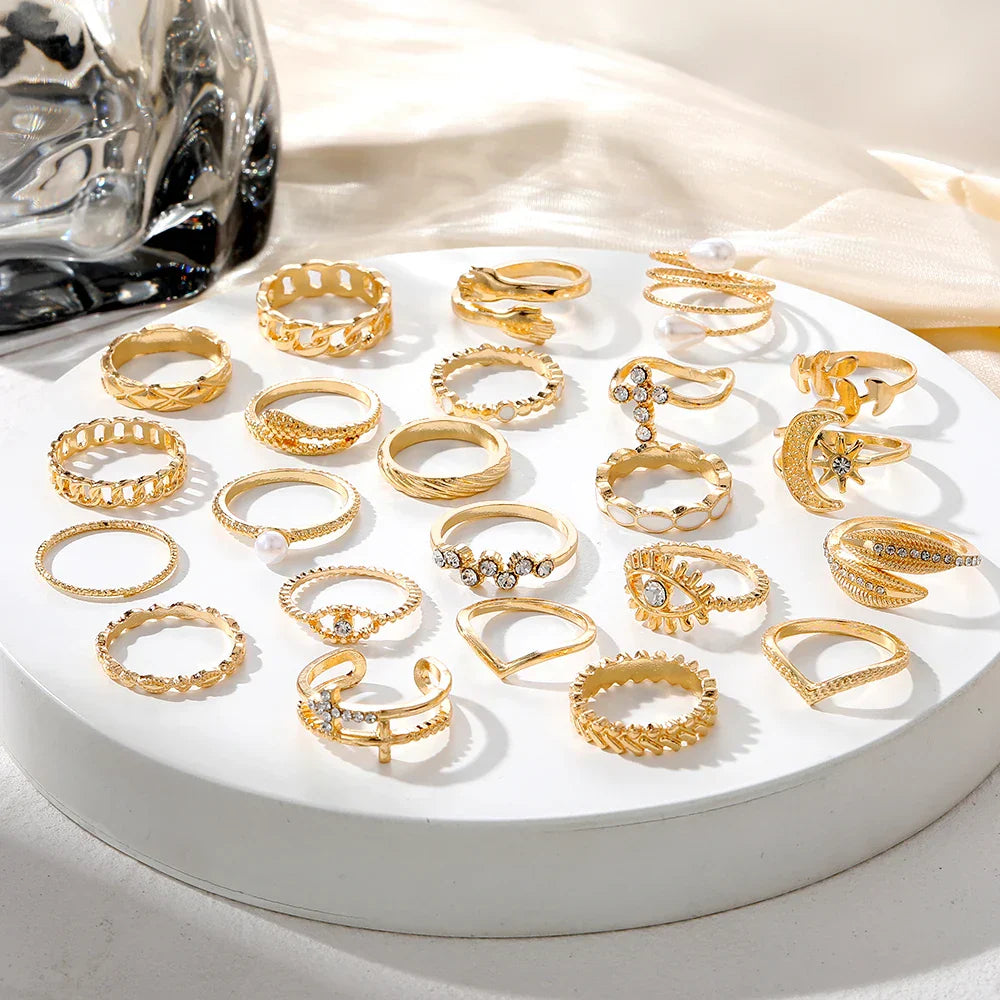 23pcs Hiphop Gold Color Geometric Wheat ear Rings