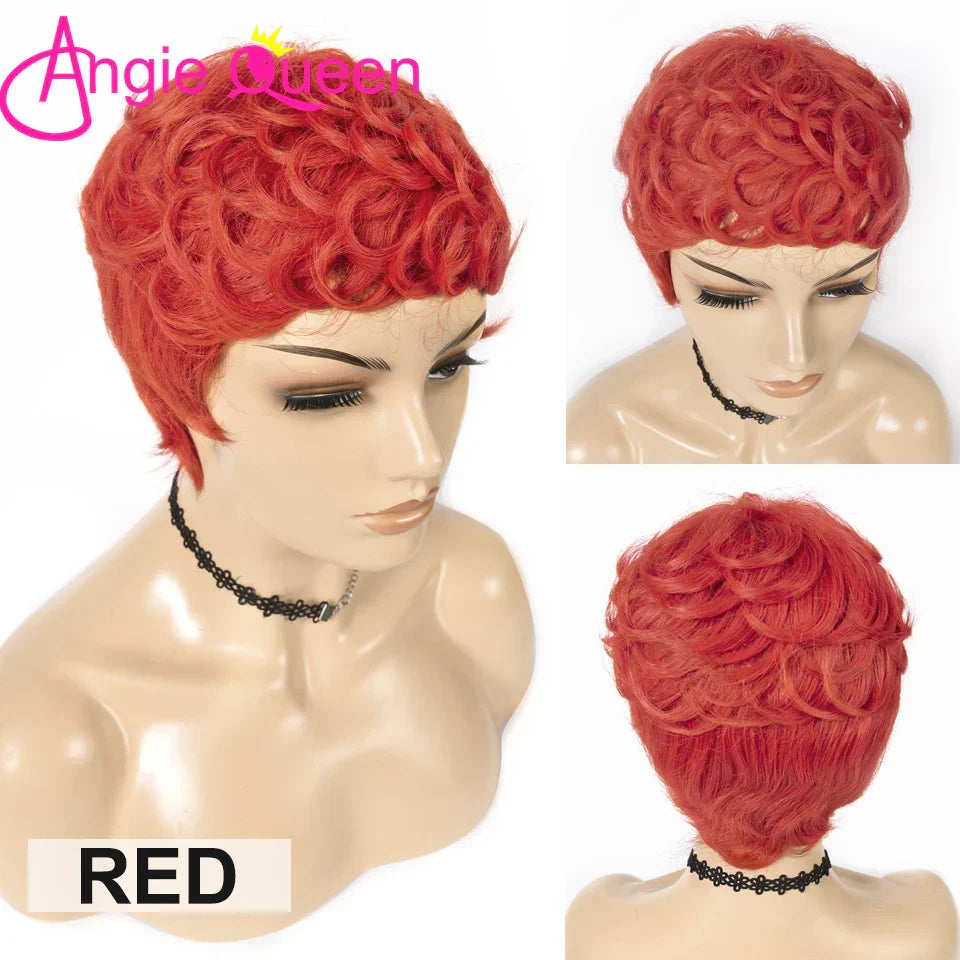 99J Burgundy Short Pixie Cut Wigs with Bangs