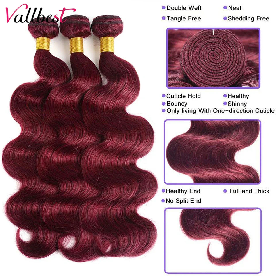 Vallbest 32 Inch 99J Body Wave Bundles With