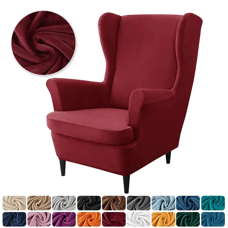 Velvet Stretch Wingback Chair Covers Wing Armchair Cover