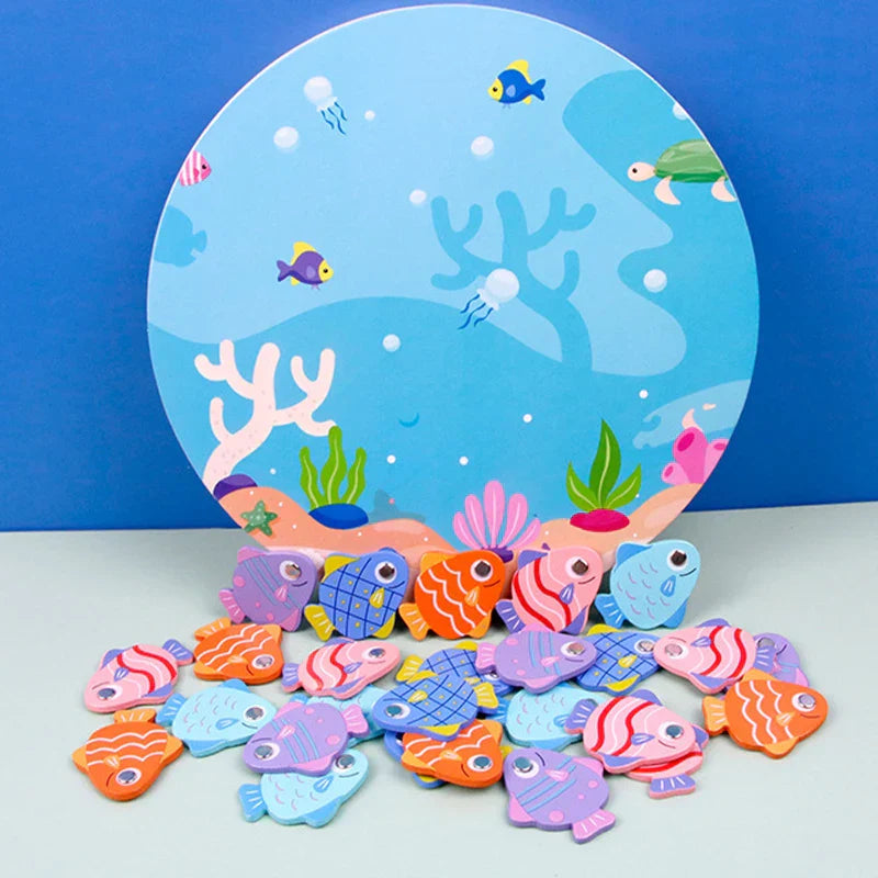 Montessori Wooden Fishing Children Toy Alphabet Numeric Cognition
