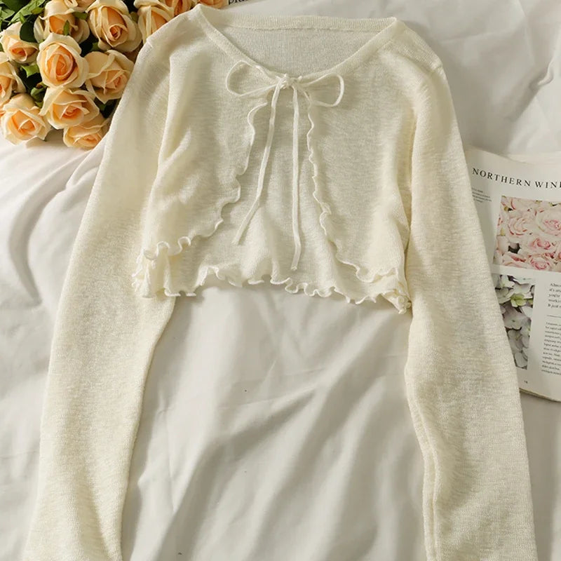 Women Frenum Cardigan Blouses and Tops Bow Lace