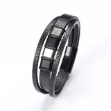 Trendy Leather Bracelets Men Stainless Steel Multilayer Braided