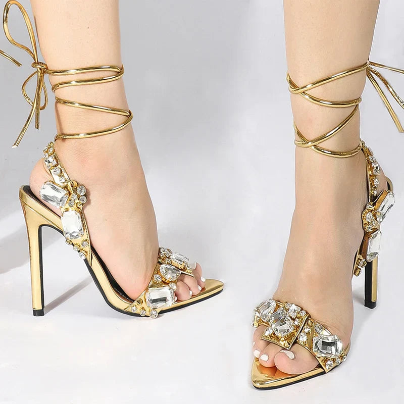 Liyke Sexy Ankle Strap Golded Sandals Women Party