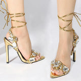 Liyke Sexy Ankle Strap Golded Sandals Women Party