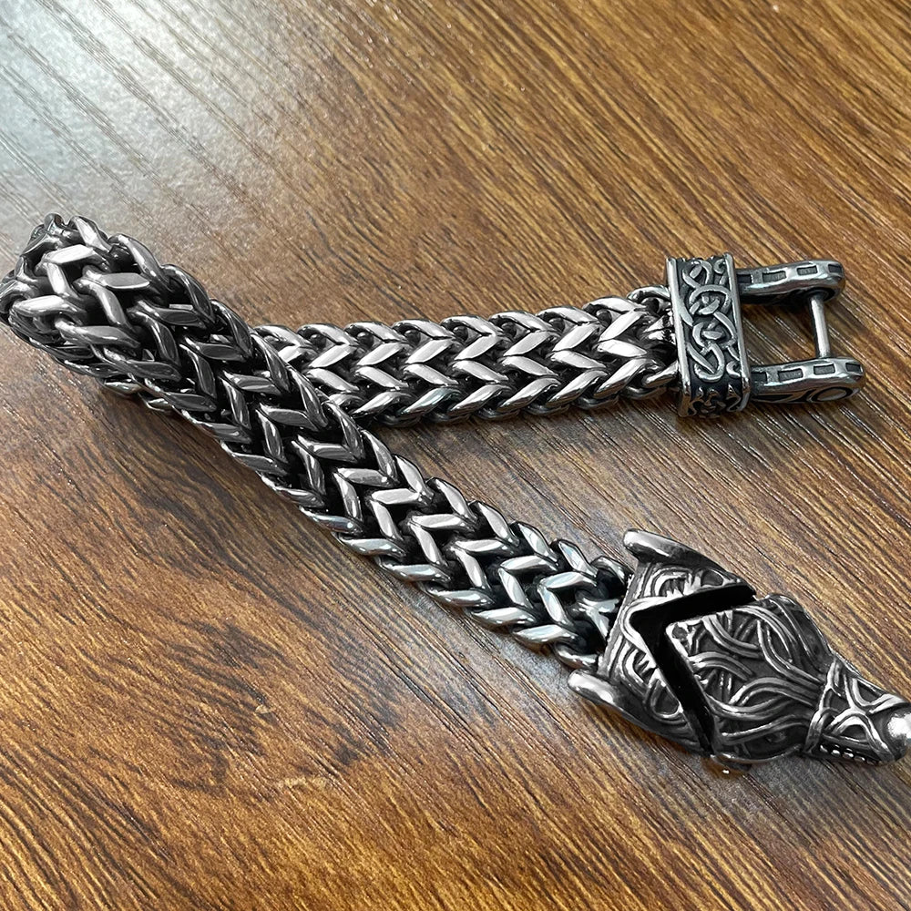 Nordic Viking Bracelet for Men Vintage Wolf Head