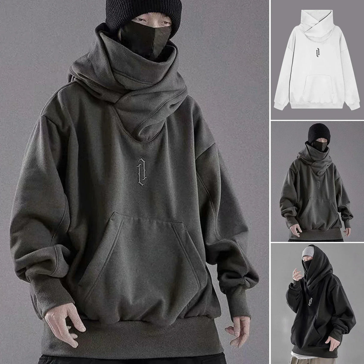 Autumn Winter High Collar Hoodie Pullover Loose Men