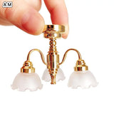 Dollhouse Miniature Led Golden Ceiling Lamp Chandelier