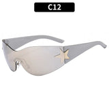 Rimless Y2K Sunglasses for Women Men,Trendy Wrap Around