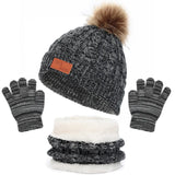 3PCS Set Cute Wool Pompom Baby Hat Scarf