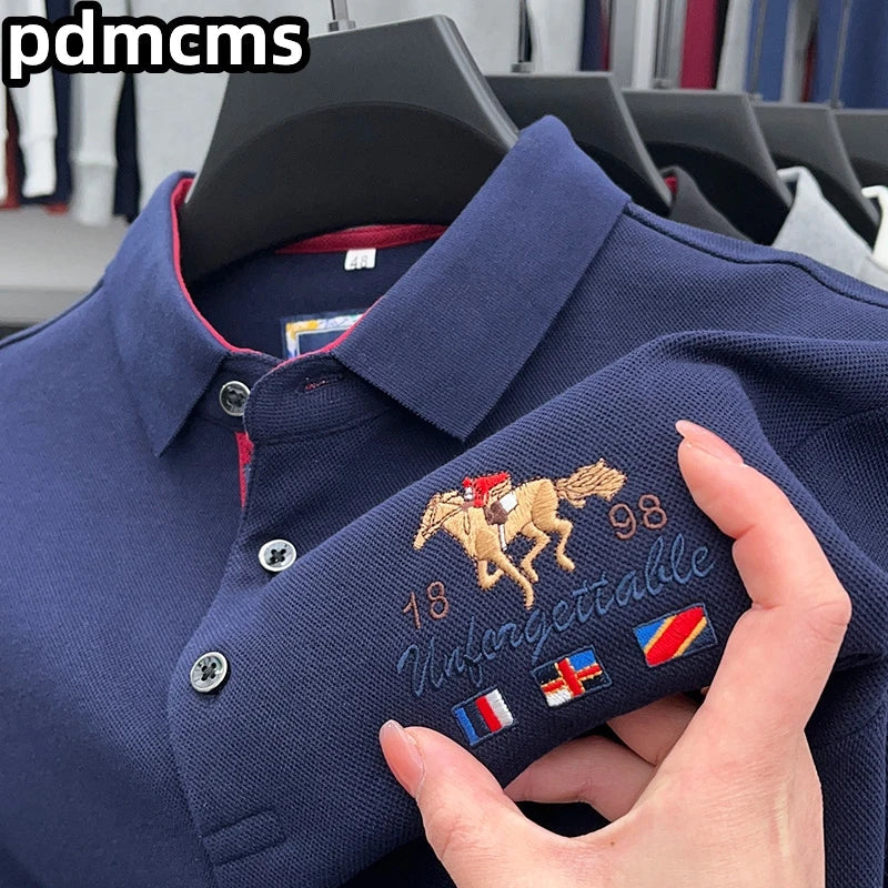 High Quality Luxury Men's Polo Shirt Autumn Lapel