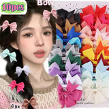10Pcs/lot Kids Solid Color Ribbon Baby Bows Hair