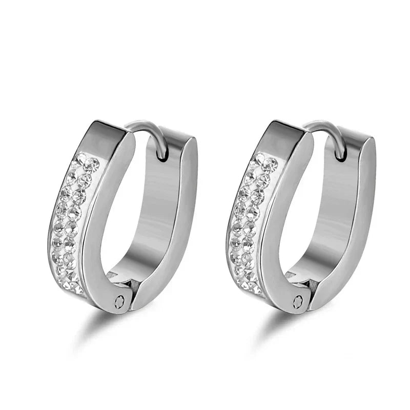 New Trendy Round Hoop Earrings Simple Zircon Stainless