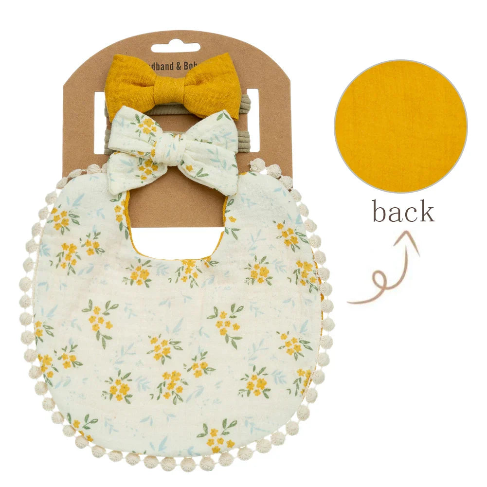 3Pcs/Set Baby Flower Bibs & Headbands Bow Nylon