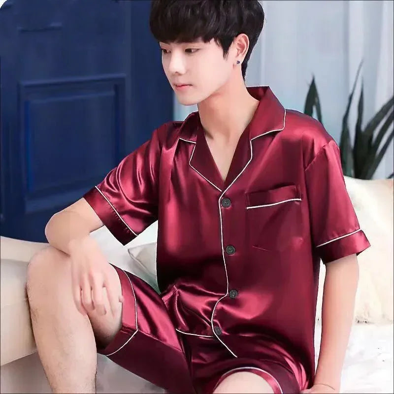 Satin Sleepwear Clothes Solid Ice Color Sleeve 2pcs