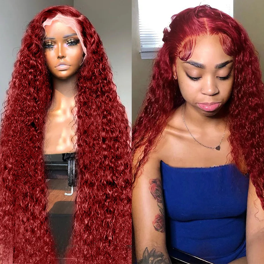 Burgundy Human Hair Lace Frontal Wigs Colored 99j