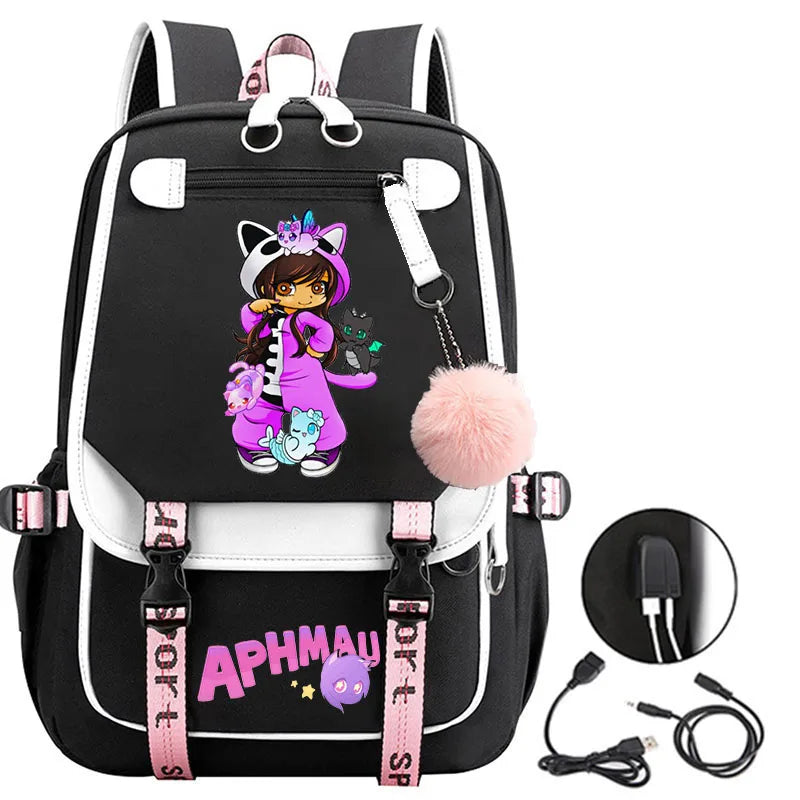 Fashion Aphmau Print Backpacks Teenage Usb Charging Rucksack