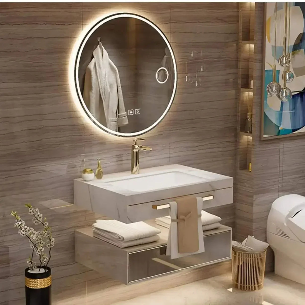 Modern Slate Bathroom Cabinet with Smart Mirror Ceramic