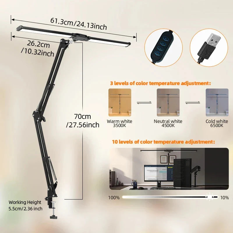 Double Head Desk Lamp Led Reading Light Stand