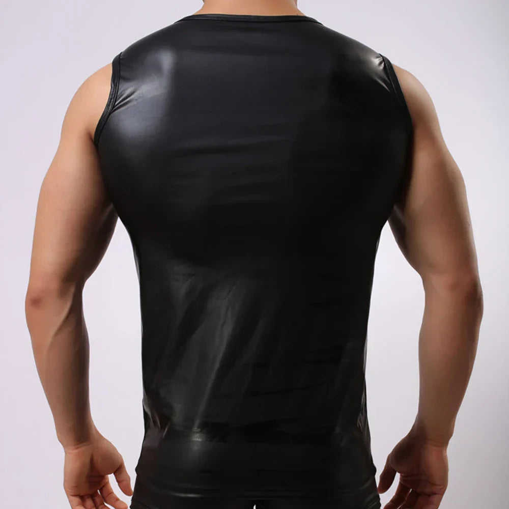 2022 Faxu Leather Tank Tops Men Sport Fitness