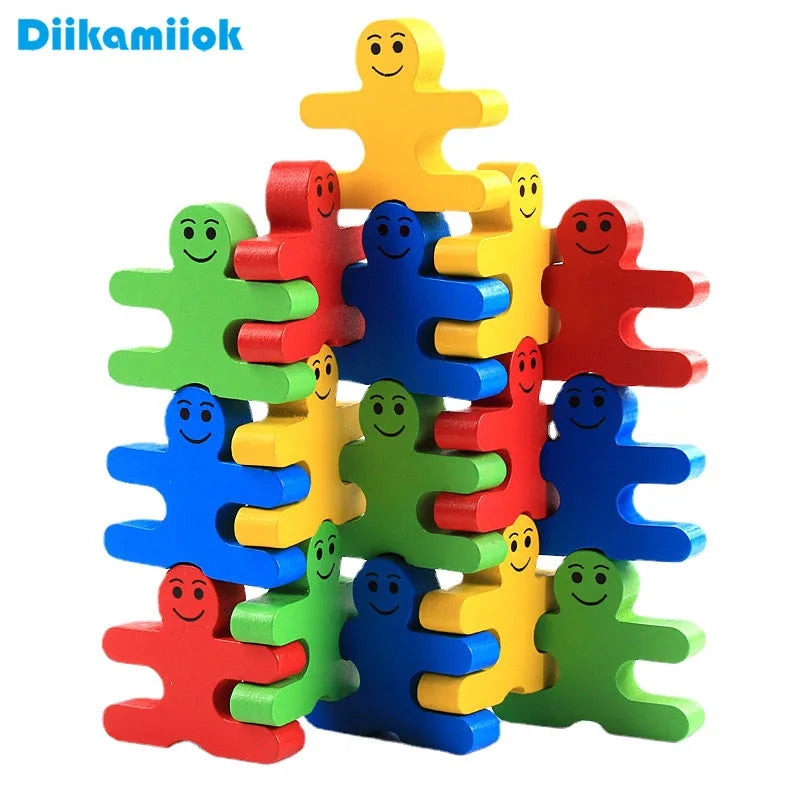 16pcs Rainbow Wooden Building Blocks Balance Thinking Training