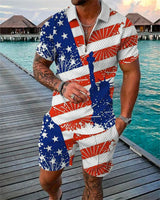 Men's Tracksuit Cotton Solid Color Short Sleeve Zipper