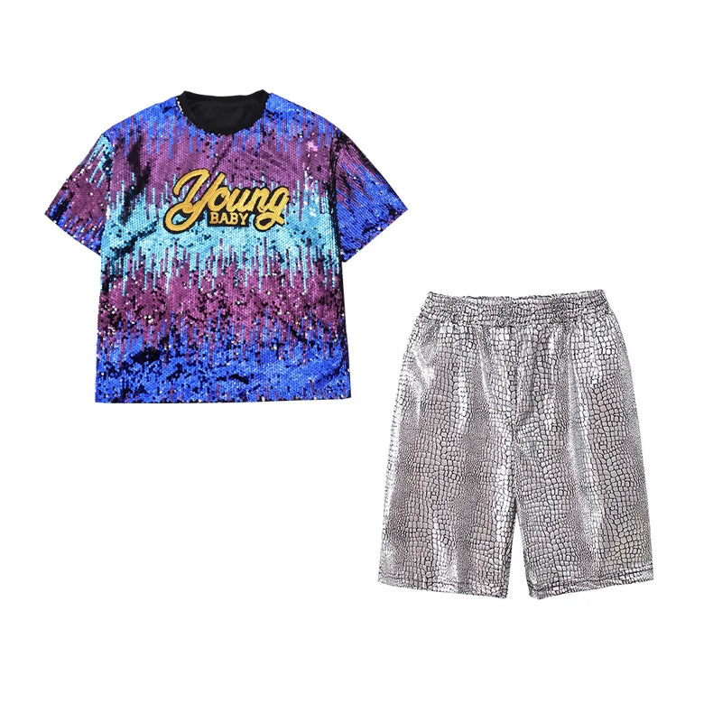 Kids Hip Hop Clothing Sequined T Shirt Loose