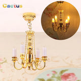 1:12 Dollhouse Miniature LED Ceiling Lamp Gold Chandelier