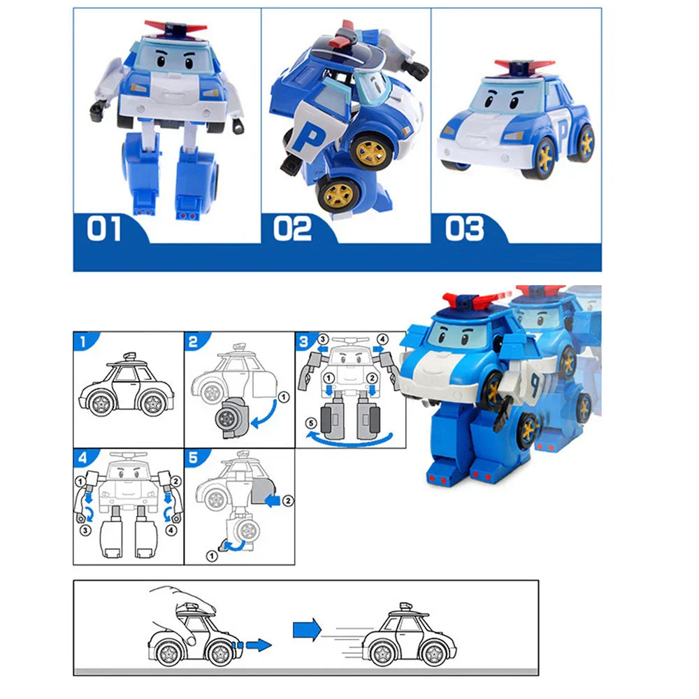 Set of 6 Pcs Poli Car Kids Robot
