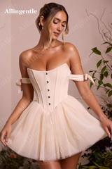Allingentle Blush Pink Off Shoulder Homecoming Dresses 2024