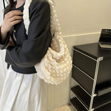 Plaid Quilted Shoulder Bag Cute Pleated Bubbles Solid