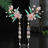 1pair Chinese Hanfu Hair Accessories Red Flower Hairpins