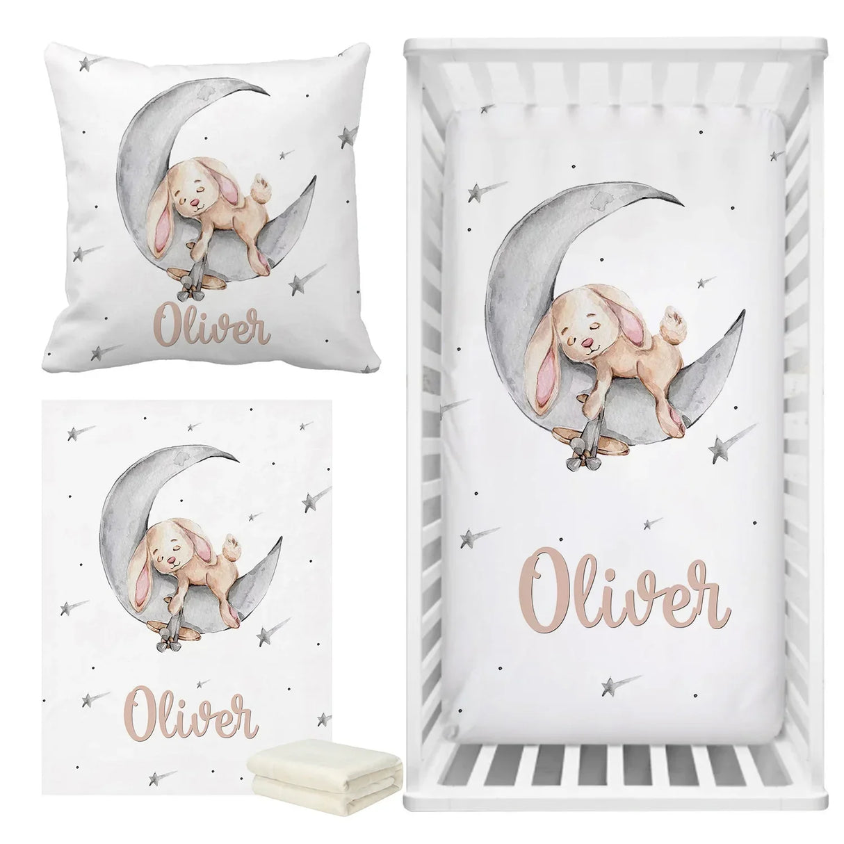 LVYZIHO Sleeping Bunny Custom Name Crib Sheet Set,