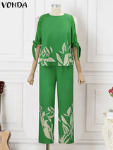 Plus Size 5XL VONDA Elegant Women Pant Sets