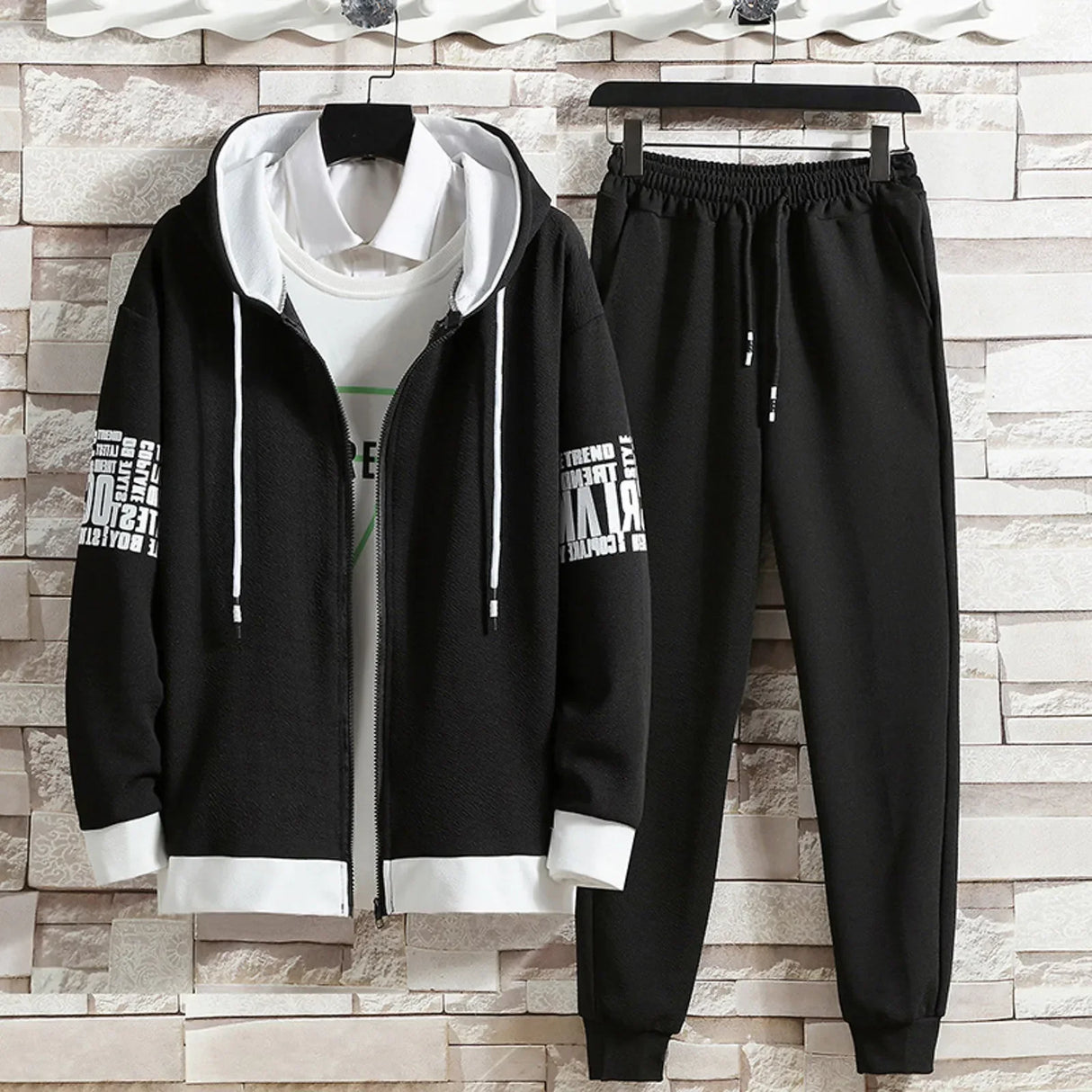 Spring Autumn Men Sets Zipper Hoodies+Pants Set Gym