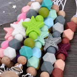 Baby Pentagram Silicone Beads Pacifier Chain Wooden Teether