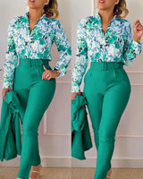 elegant print shirt and pants two piece sets