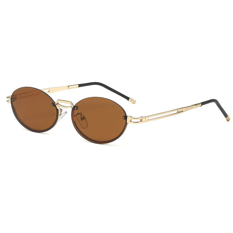 Trendy Brown Round Oval Rimless Sunglasses Women Brand