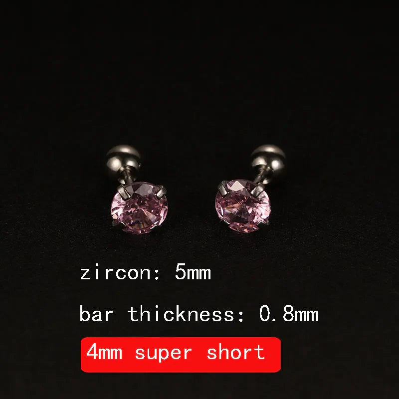 2PCS 4mm Short Ear Studs Earring Outside Upper