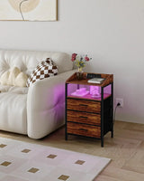 Nightstands with LED Lights Charging Station, End Table
