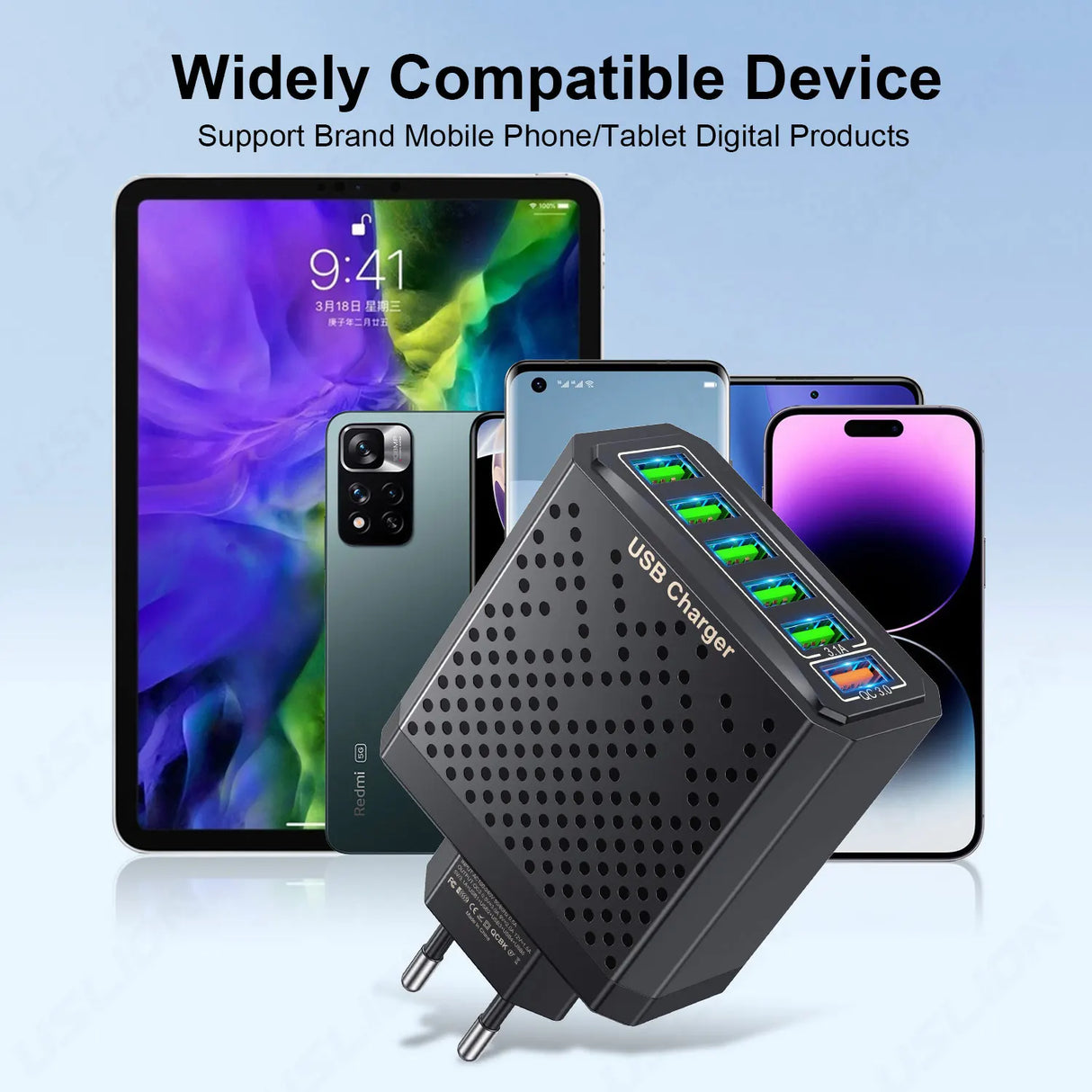 USLION 6 In 1 USB Charger QC3.0 Fast