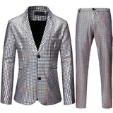 Mens Stage Prom Suits Shiny Rainbow Plaid Sequin